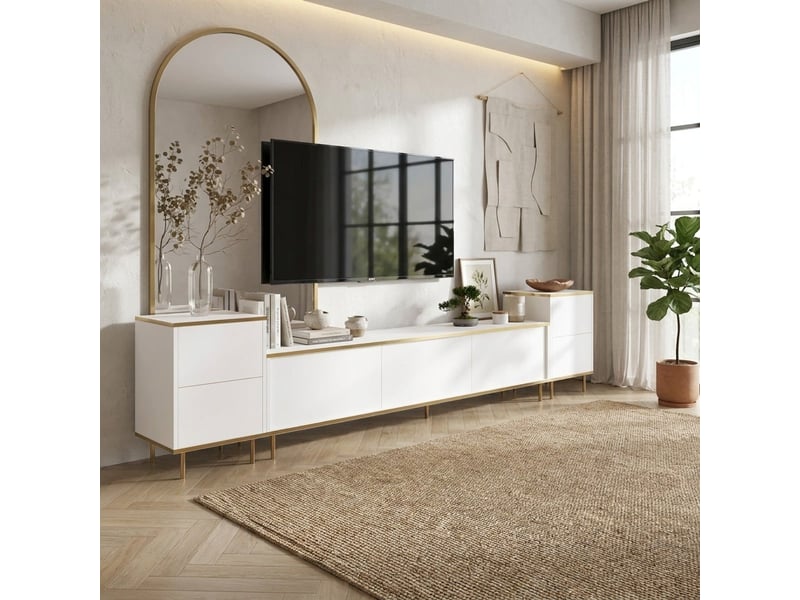 Meuble tv avec rangements et étagères imaj - blanc - Conforama B