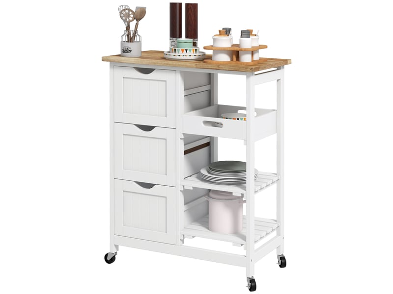  Desserte de cuisine à roulettes 3 tiroirs 1 plateau amovible blanc 67 x 37 x 85,5 cm  - Conforama B