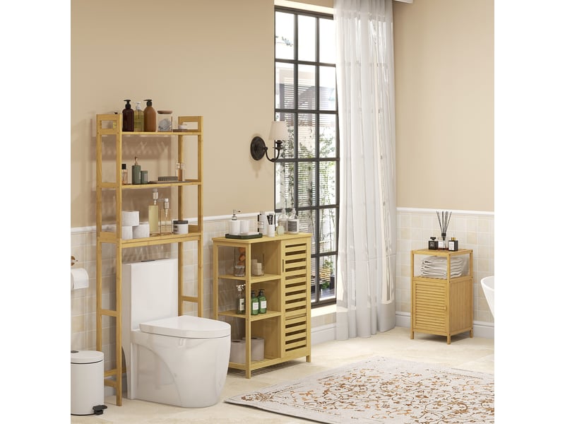  Étagère wc 3 niveaux en bambou avec dispositif anti-basculement, meuble gain de place pour salle de bain, naturel  - Conforama W