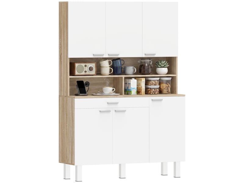  Buffet de cuisine haut 6 portes aosenyunzhou meuble de rangement vaisselier passe-câbles blanc et effet bois 120x40x175 cm T1005-01-12247 - Conforama B