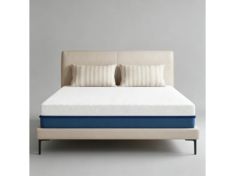  Matelas 160x200cm 2 personnes mémoire de forme au thé vert | épaisseur 20cm soutien ergonomique | déhoussable et lavable - blanc et bleu  - Conforama E