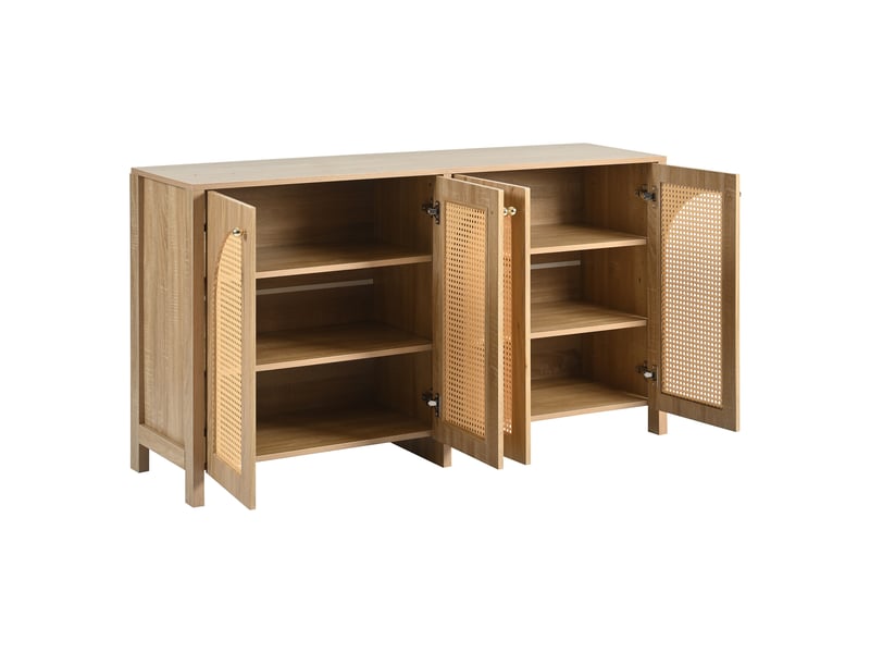  Buffet en rotin naturel meuble de rangement 4 portes style minimaliste pour salon et cuisine 145x80x40cm  - Conforama D