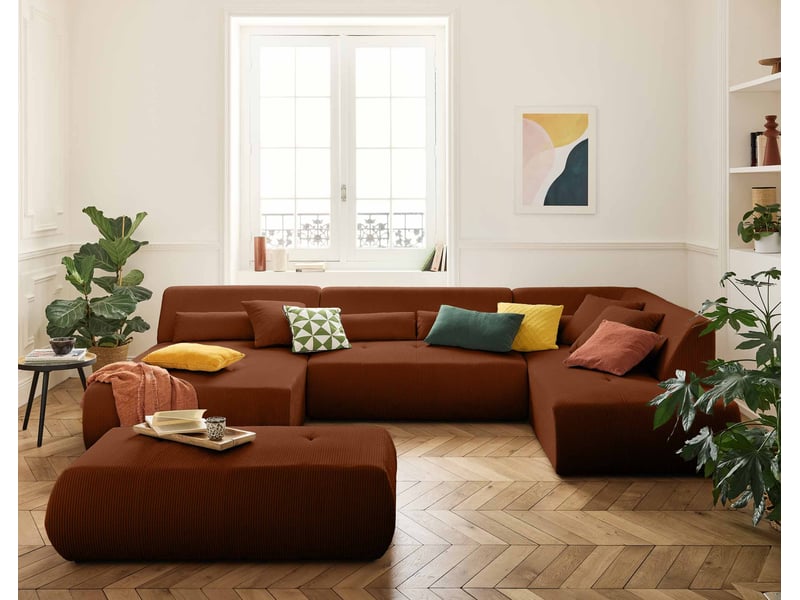  Onyx - canapé panoramique d'angle droit 7 places - en velours côtelé - lisa design - terracotta ONYX - Conforama D