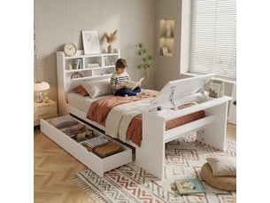 Lit avec rangement 90x200 cm <strong>DZMDIP</strong>  <strong></strong> coloris blanc