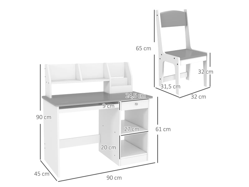  Bureau enfant avec chaise et rangements gris et blanc 90 x 45 x 90 cm  - Conforama E