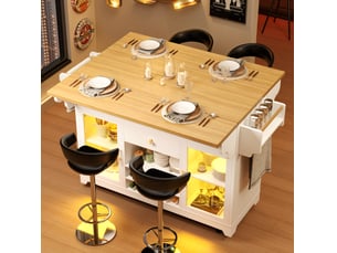 Desserte 120x80x95 cm extensible avec éclairage led rgb mdf et métal blanc
