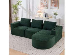 Canapé droit compressé fixe <strong>VIVRYN</strong> <strong></strong> 2 places Velours côtelé vert rétro