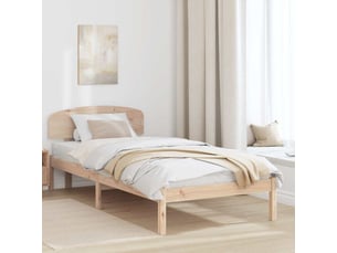 Lit adulte, lit simple, cadre de lit avec tête de lit naturel 90x190cm pin massif cf3215