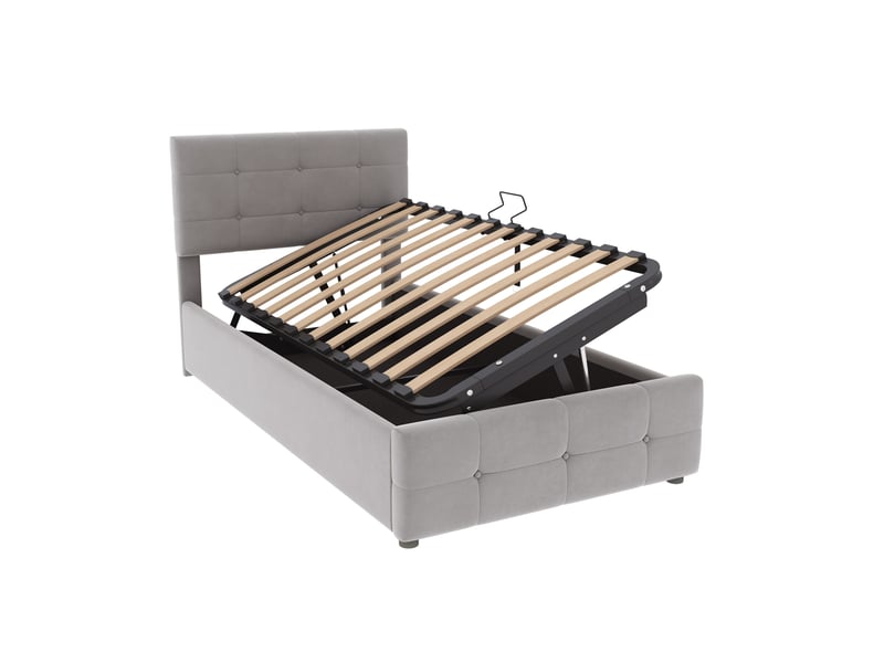  Modenvie lit coffre enfant 90x200 cm - rangement hydraulique, tete de lit reglable - gris  - Conforama A