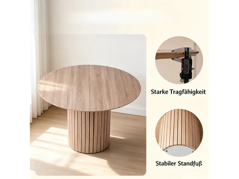  Table de salle à manger ronde 4 à 6 personnes avec pied cylindrique minimaliste en bois brun clair diamètre 120 cm  - Conforama E