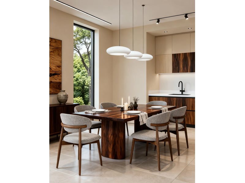  Lot de 2 chaises de salle à manger en tissu argile et bois foncé, confort rembourré pour vos repas conviviaux  - Conforama D