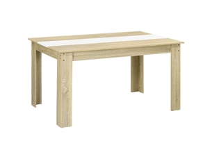 Table de salle à manger pour 6 personnes en bois aspect naturel et blanc, dim. 140l x 90l x 75h cm