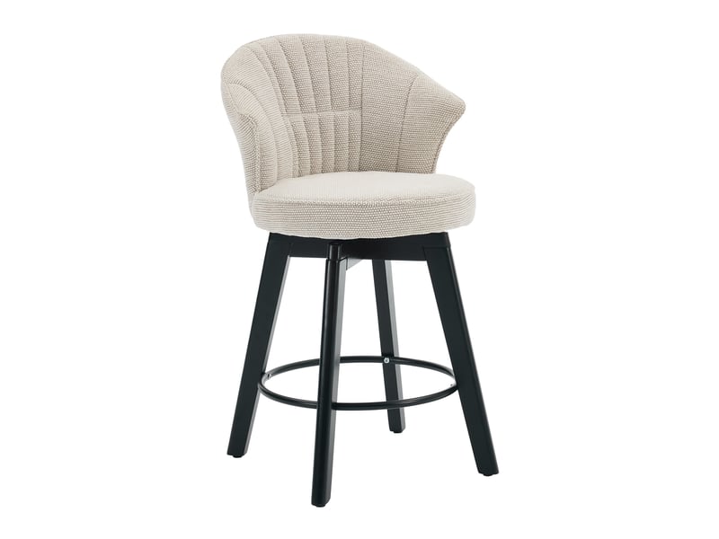  Tabouret de bar pivotant 2 pièces avec dossier et repose-pieds, en tissu chenille beige  - Conforama A