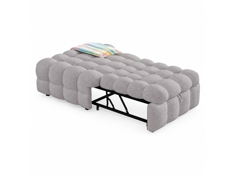  Lit banquette 1 place en tissu bouclé gris, lit convertible en pouf, 183×76 cm, mousse intégrée, sans matelas  - Conforama A