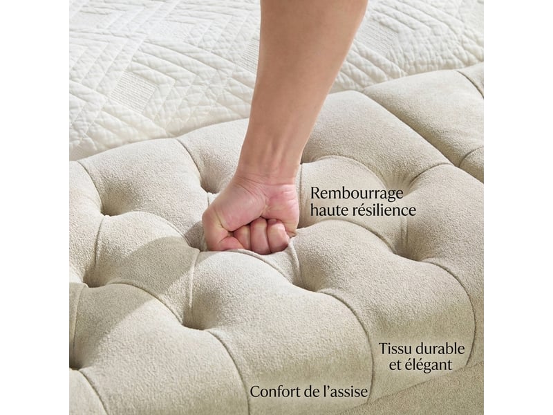  Banc de rangement grège 156 cm en velours avec 2 couvercles et accoudoirs enroulés  - Conforama D
