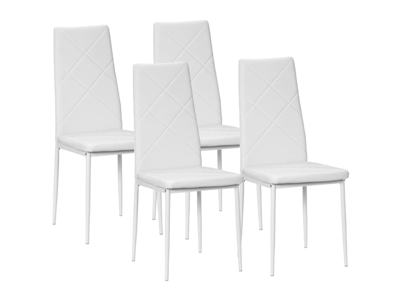  Lot de 4 chaises de salle à manger avec dossier haut, blanc, revêtement synthétique et pieds en acier  - Conforama B