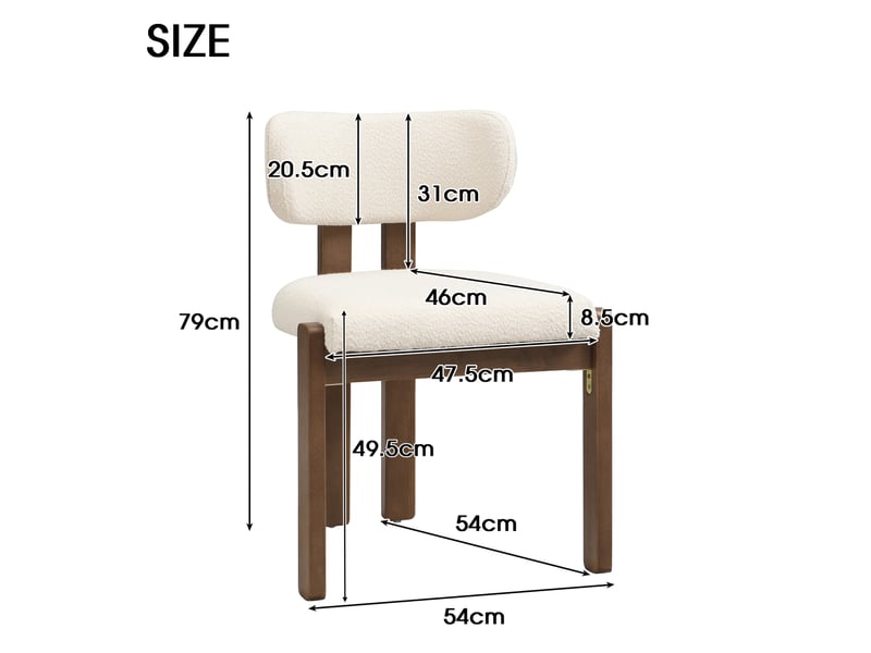  Chaises de salle à manger lot de 4 avec assise rembourrée et dossier ergonomique en tissu bouclé et bois, blanc cassé et noyer  - Conforama C
