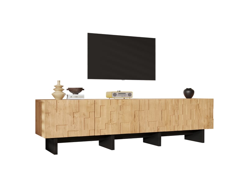  Meuble tv 180 cm 180 x 38,5 x 45 cm – naturel – 4 portes push-to-open et rangement fermé  - Conforama A