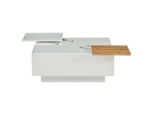 Table basse contemporaine 75x75x40 cm blanc brillant – plateau coulissant et rangement pratique