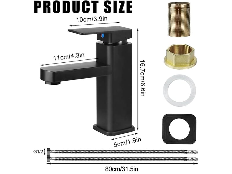  Robinet salle bain noir, mitigeur lavabo en alliage avec l'eau froide et chaude disponible, robinet lavabo avec deux tuyaux, pour les toilettes  - Conforama B