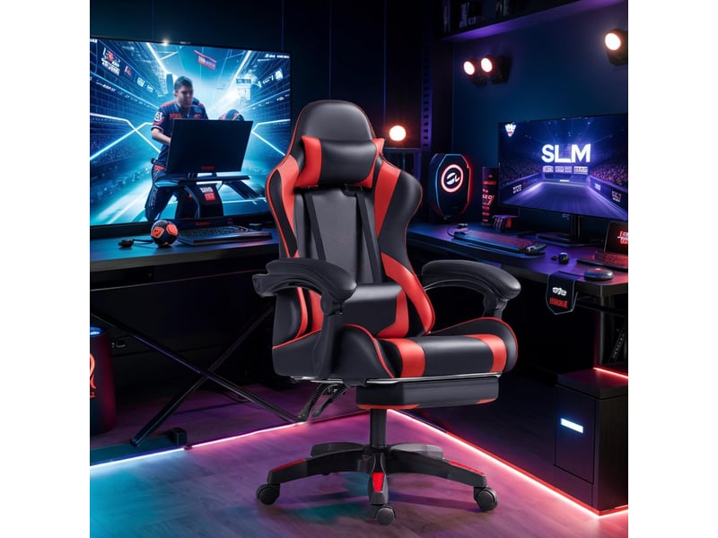 Chaise gaming ergonomique, repose-pieds télescopique Réglable Fauteuil Gaming - Conforama B