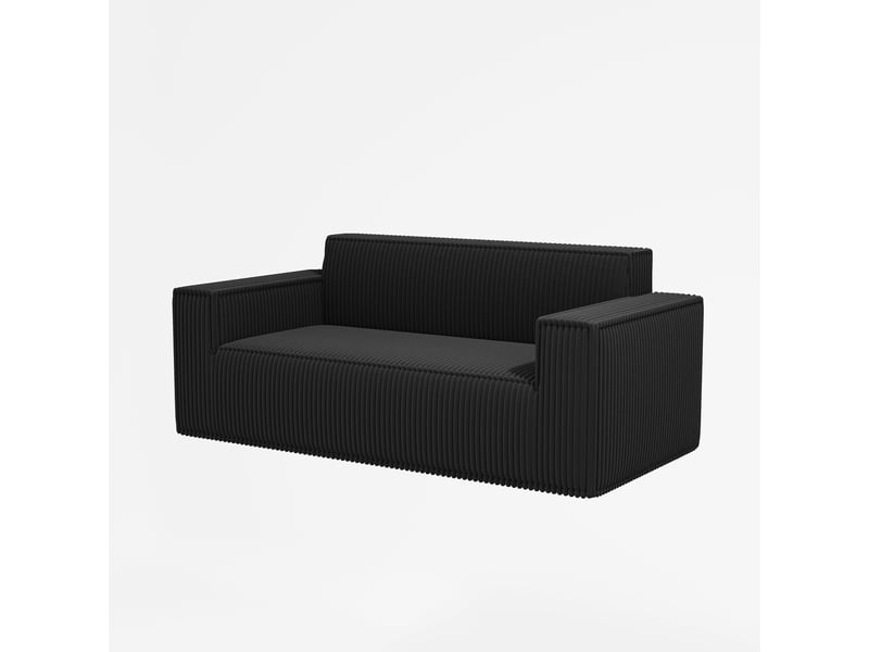  Canapé 2 places en velours côtelé noir, assise profonde, sans pieds, sans montage, transport facile  - Conforama D