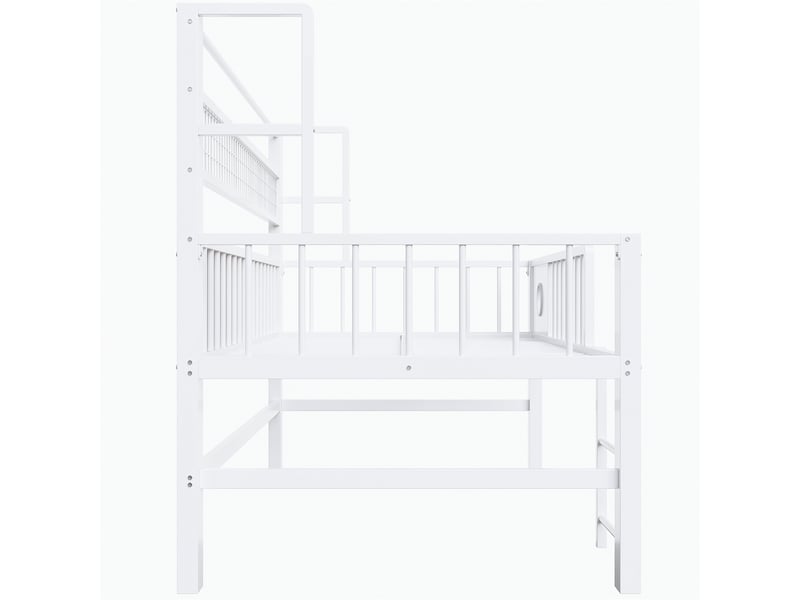 Lit mezzanine bas enfant 90x200 cm - métal blanc - étagères et rangement - Conforama D