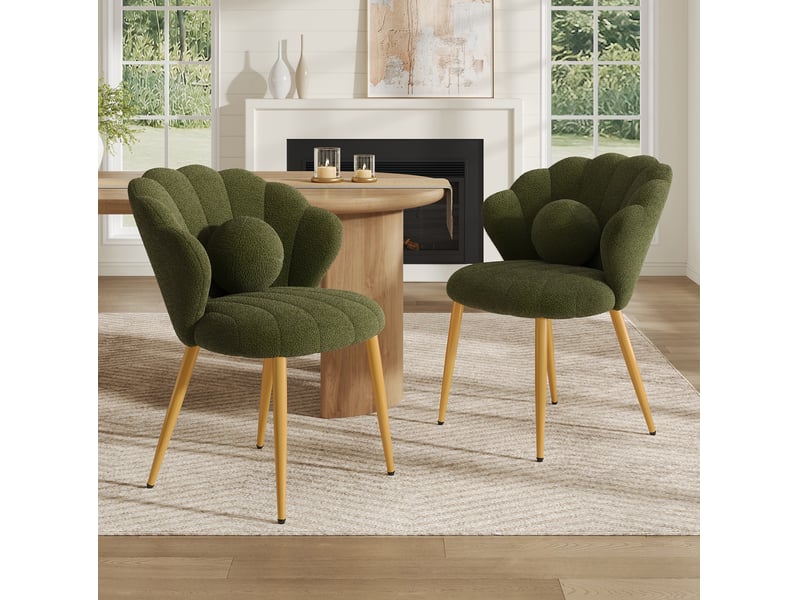  Lot de 2 chaises de salle à manger forme coquillage 60x62,5x83 cm en tissu vert  - Conforama W