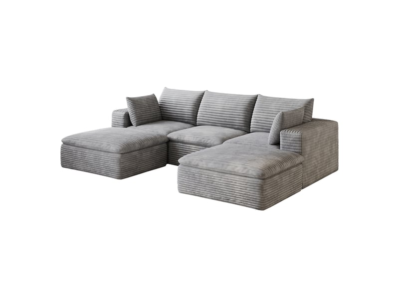  Canapé modulable 5 places 260 cm en tissu velours côtelé gris,  design double couche, coussins déhoussables, sans montage  - Conforama A