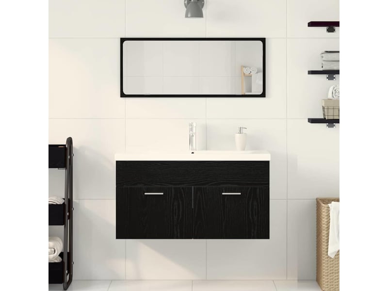  Ensemble de mobilier de salle de bain 3 pièces chêne noir cf64454  - Conforama D