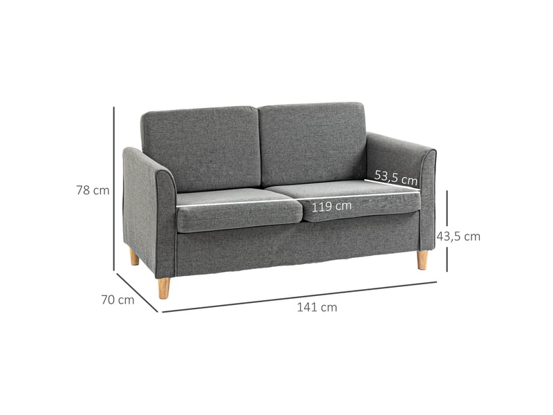  Canapé 2 places en tissu aspect lin pieds en bois gris 141 x 70 x 78 cm  - Conforama C