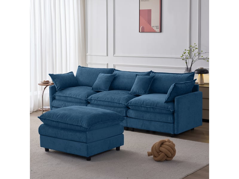  Canapé d'angle modulable 3 places avec pouf - tissu chenille respirant - 267x154x85 cm  - Conforama E