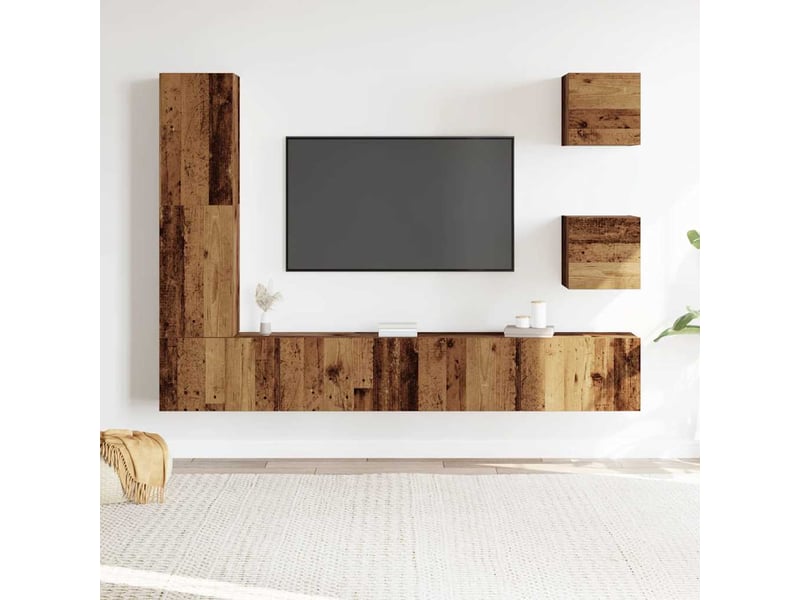  Ensemble de meuble tv - banc tv - meuble de rangement mural 5 pcs vieux bois bois d'ingénierie  - Conforama C