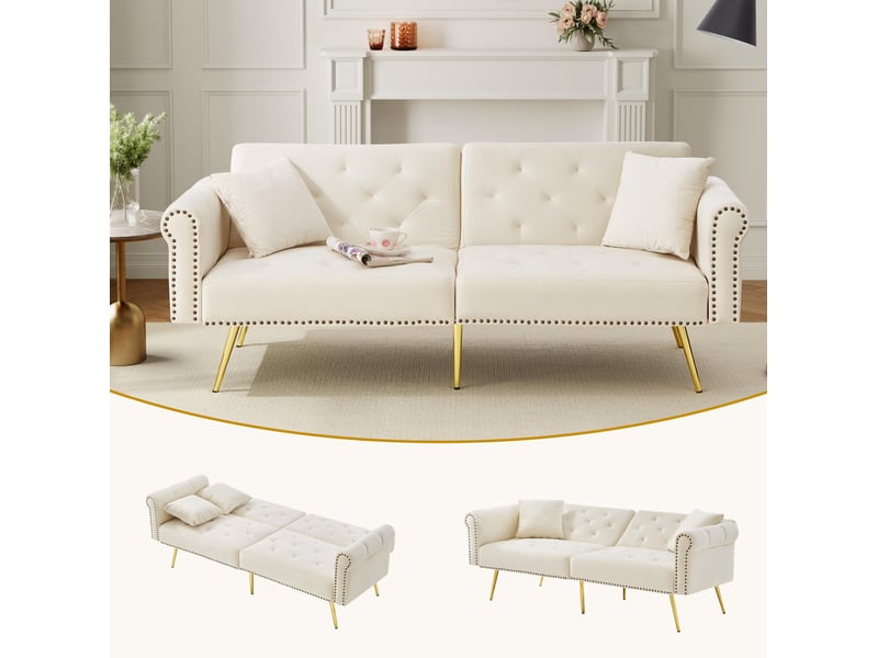  Canapé convertible modenvie 2 places en velours beige 173 x 75 x 70 cm dossier réglable  - Conforama E