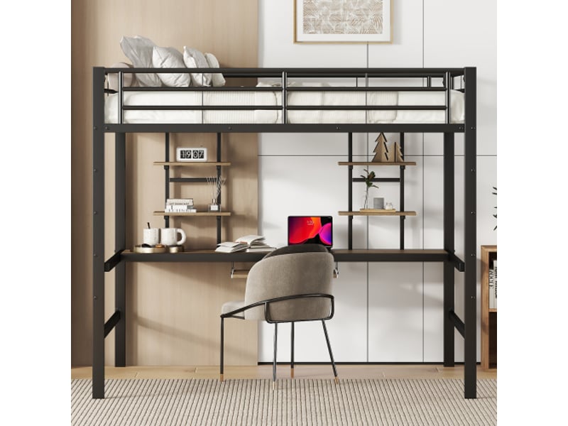  Lit mezzanine 140x200 cm coloris noir métal lit enfant noir - Conforama D