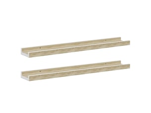 Lot de 2 étagères murales, étagères suspendues blanc et chêne sonoma 60x9x3 cm cf43098