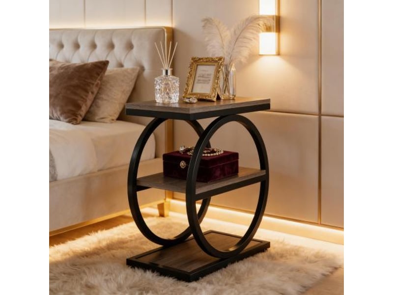 Table d'appoint à 3 niveaux en mdf et métal noir et gris 60x30x65 cm - Conforama D
