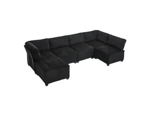Canapé modulable 6 places convertible en couchage velours côtelé evryae