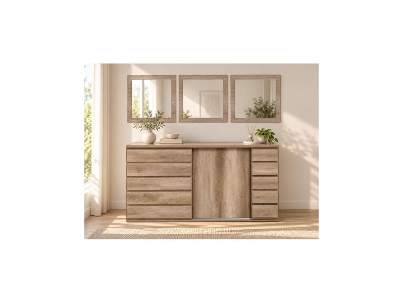  Ensemble romi chêne dab canyon – buffet 160 cm à 2 portes coulissantes et 3 miroirs 60x60 cm  - Conforama B