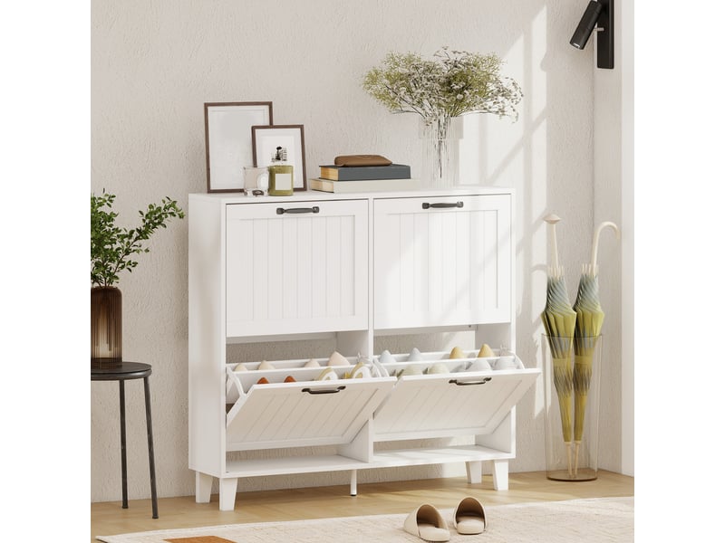  Meuble à chaussures, 4 tiroirs pliants, gain de place, étagères réglables, blanc  - Conforama B