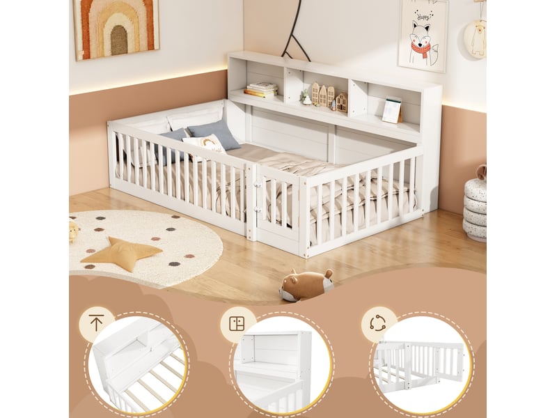  Lit banquette tcqpz 90 x 200 cm avec rangement latéral et sommier à lattes sans matelas bois de pin médium blanc  - Conforama D