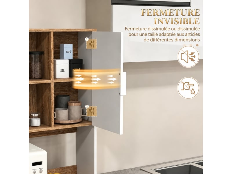  Armoire de cuisine style industriel noir et bois naturel, 4 portes et 1 tiroir, 80 x 40 x 180 cm  - Conforama E