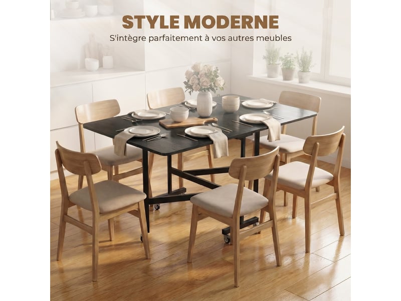  Table à manger pliante sur roulettes pour 4-6 personnes 120 cm, roues avec freins, 2 abattants, industriel, noir  - Conforama D