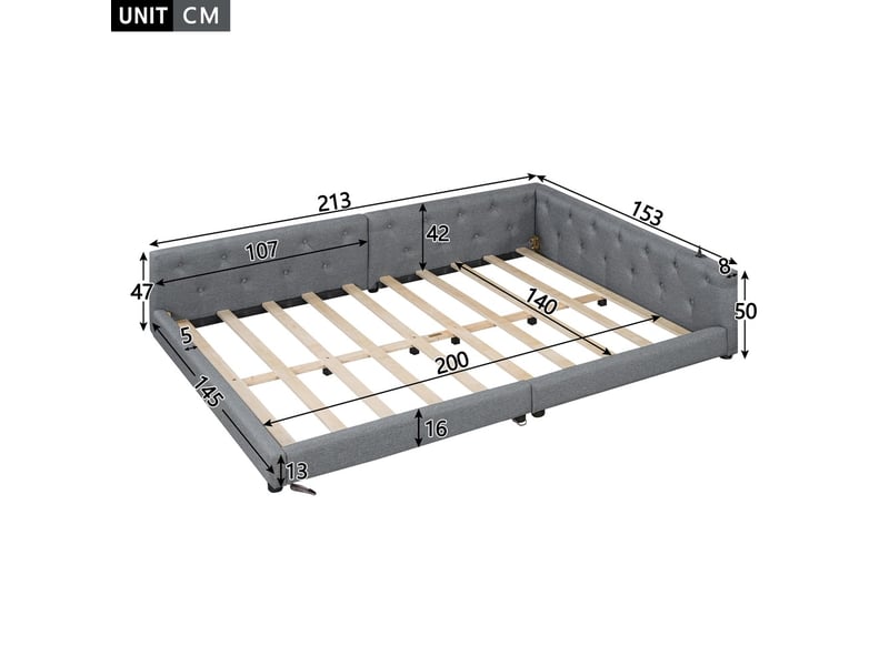  Lit banquette 140x200cm avec sommier éclairage ambiant télécommande tête de lit capitonnée usb type-c lin gris  - Conforama C