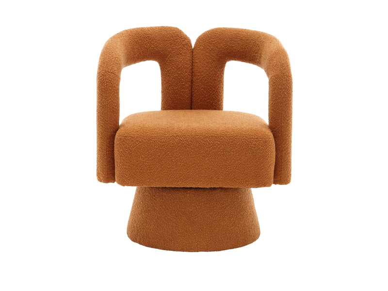  Fauteuil crapaud pivotant 360° 67x55x74cm – fauteuil tonneau lounge au design évidé avec socle en métal – tissu bouclé - orange  - Conforama A