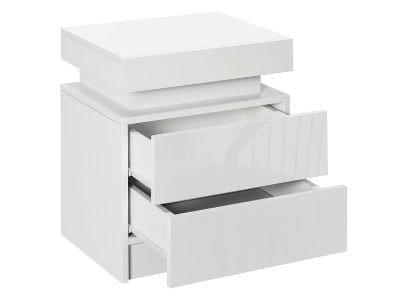  Table de chevet table de nuit lumière led rvb panneau haute brillance avec 2 tiroirs pour salon chambre à coucher blanc  - Conforama B