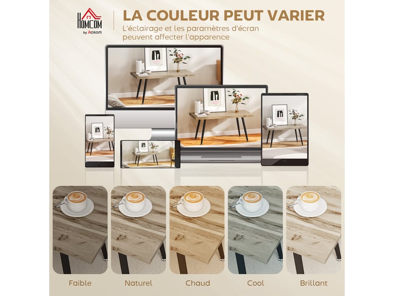  Table basse, table d'appoint moderne avec pieds en acier et plateau épais de 4 cm, chêne et noir, 100 x 50 x 45 cm  - Conforama W