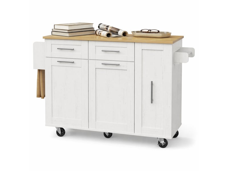  Desserte de cuisine avec plateau rabattable, rangement et roulettes, blanche  - Conforama A