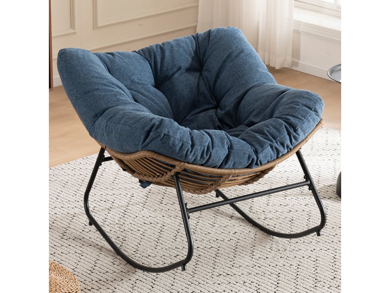  Fauteuil à bascule moderne en chenille bleu 98x102x77 cm  - Conforama W