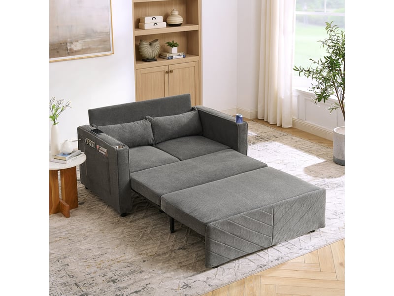  Canapé-lit convertible ulevr 2 places 3-en-1 coulissant avec usb, 195 x 134 cm, tissu gris foncé  - Conforama E